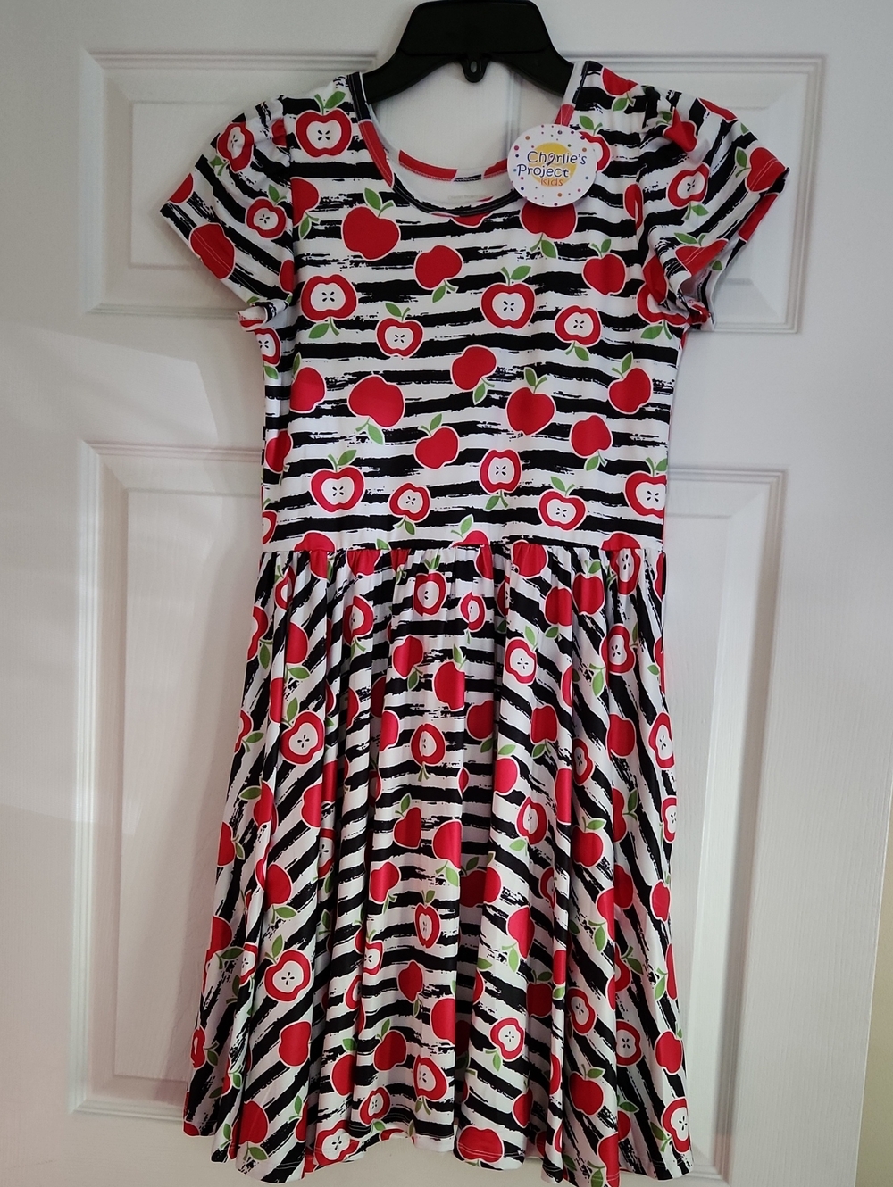 Girls' Red Apple Print Casual Twirl Dress